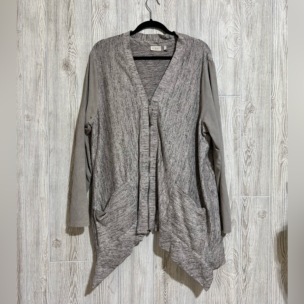 LOGO by Lori Goldstein Knit Full Zip Cardigan Faux Suede Sleeves XL